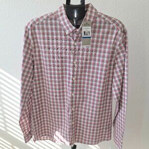 KENNETH COLE REACTION SUPER SLIM FIT MEN XL RED, GRAY PLAID LONG SLEEVE SHIRT